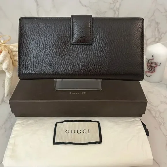 GUCCI Full Inclusion Brown Interlocking GG Studded Leather Long Wallet EUC - Picture 5 of 14